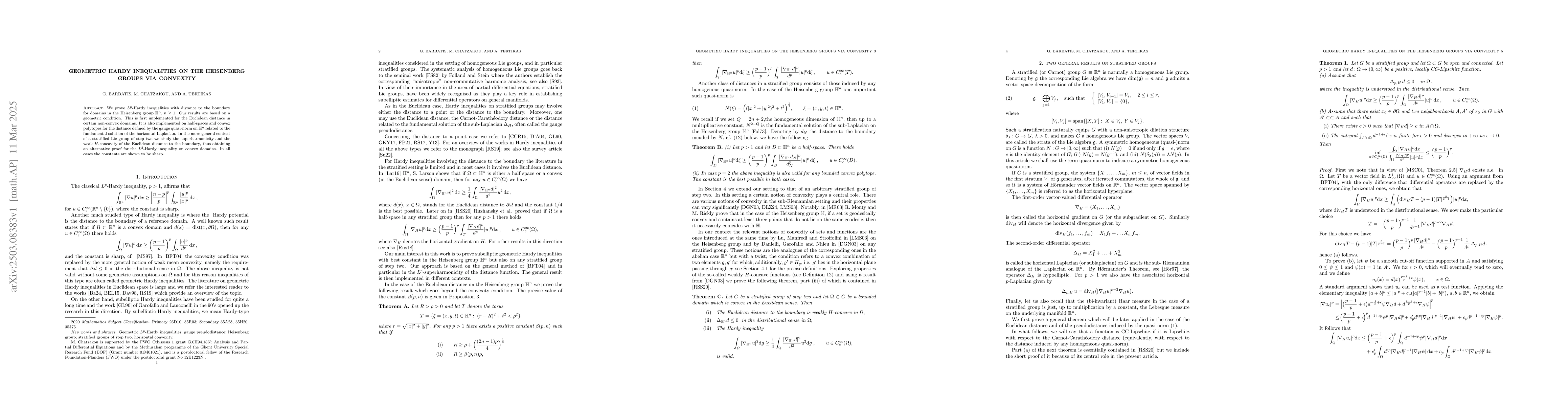 Thumbnail for Geometric Hardy inequalities on the Heisenberg groups via convexity
