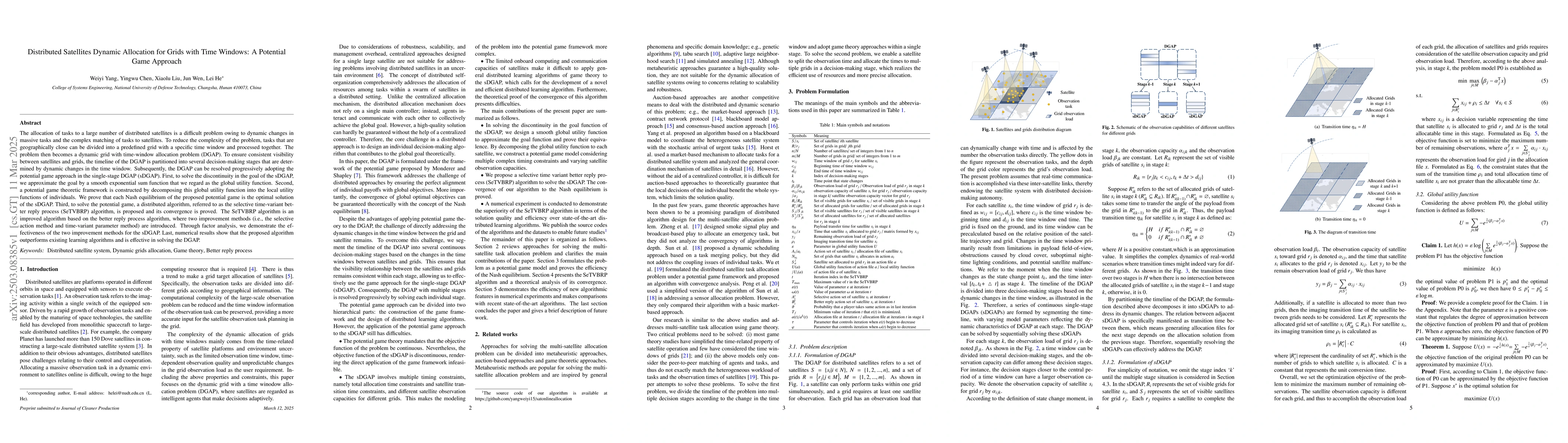 Thumbnail for Distributed Satellites Dynamic Allocation for Grids with Time Windows: A
  Potential Game Approach