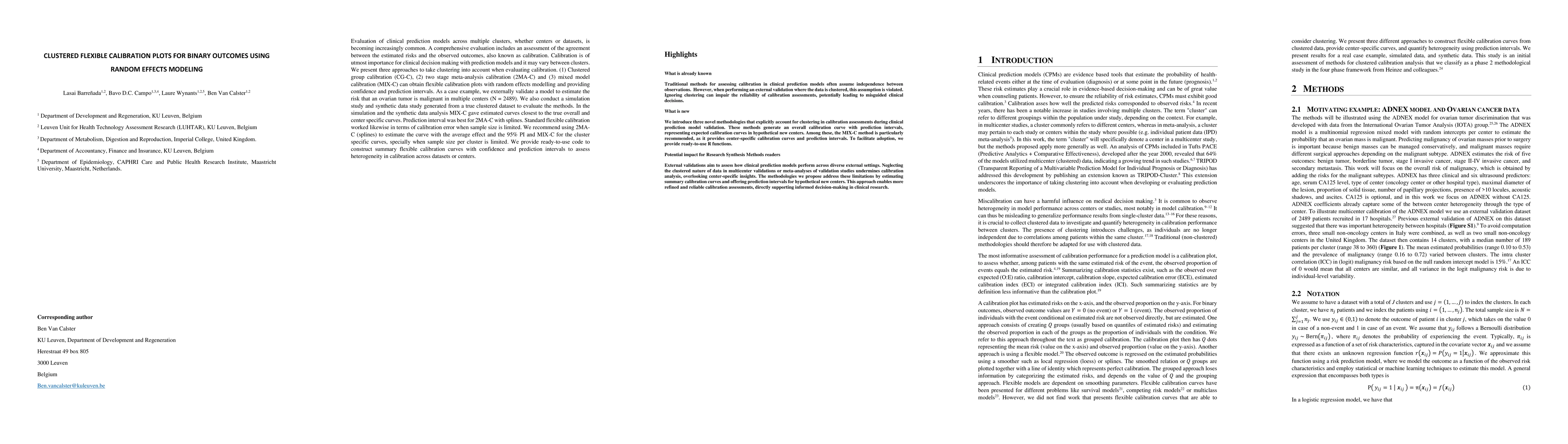 Thumbnail for Clustered Flexible Calibration Plots For Binary Outcomes Using Random
  Effects Modeling