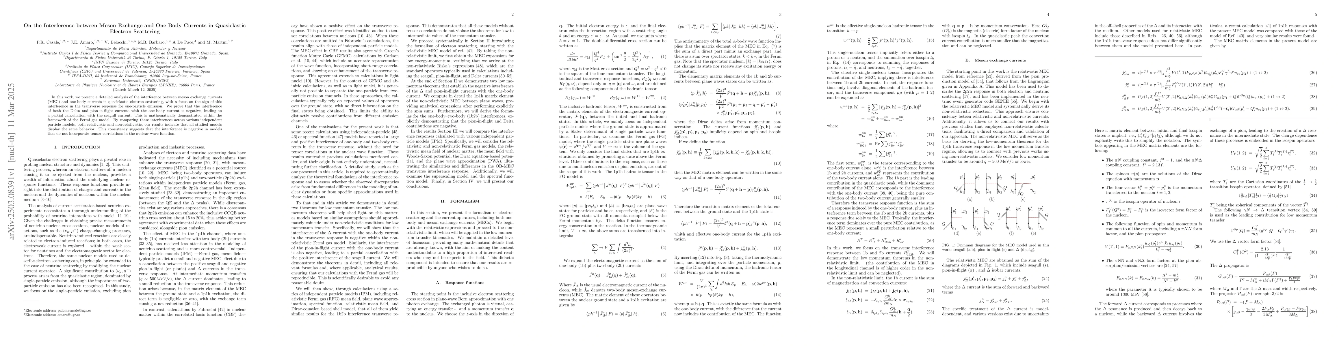 Thumbnail for On the Interference between Meson Exchange and One-Body Currents in
  Quasielastic Electron Scattering