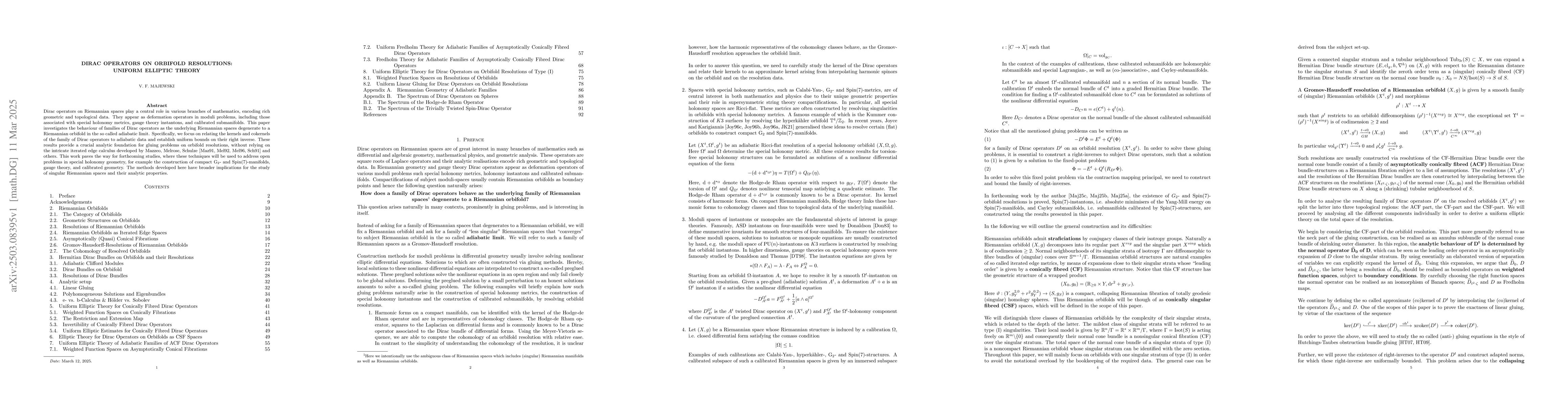 Thumbnail for Dirac Operators on Orbifold Resolutions: Uniform Elliptic Theory