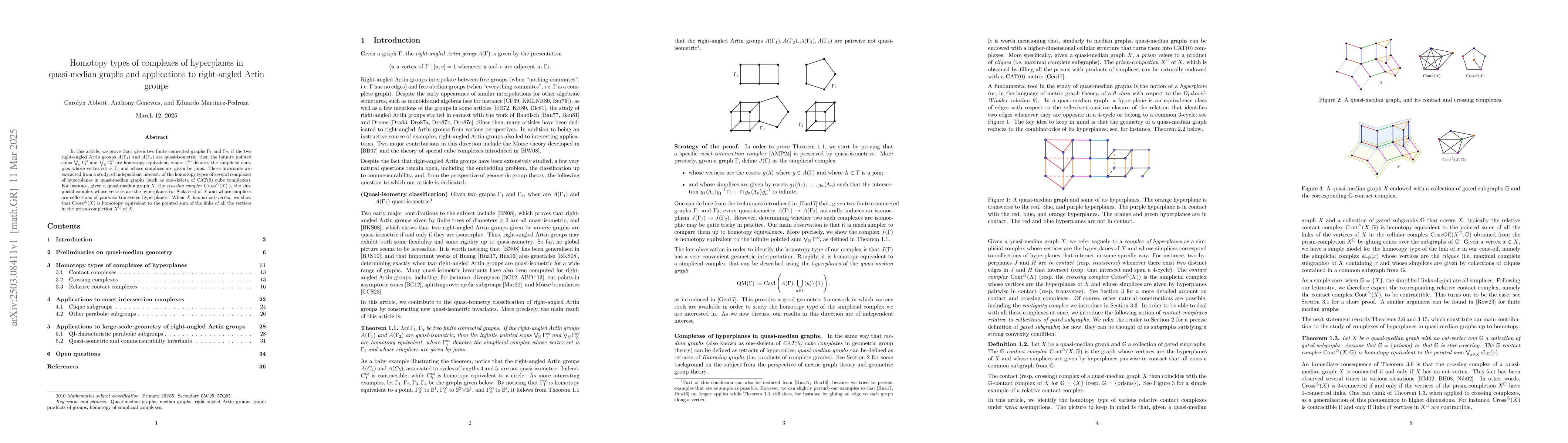 Thumbnail for Homotopy types of complexes of hyperplanes in quasi-median graphs and
  applications to right-angled Artin groups