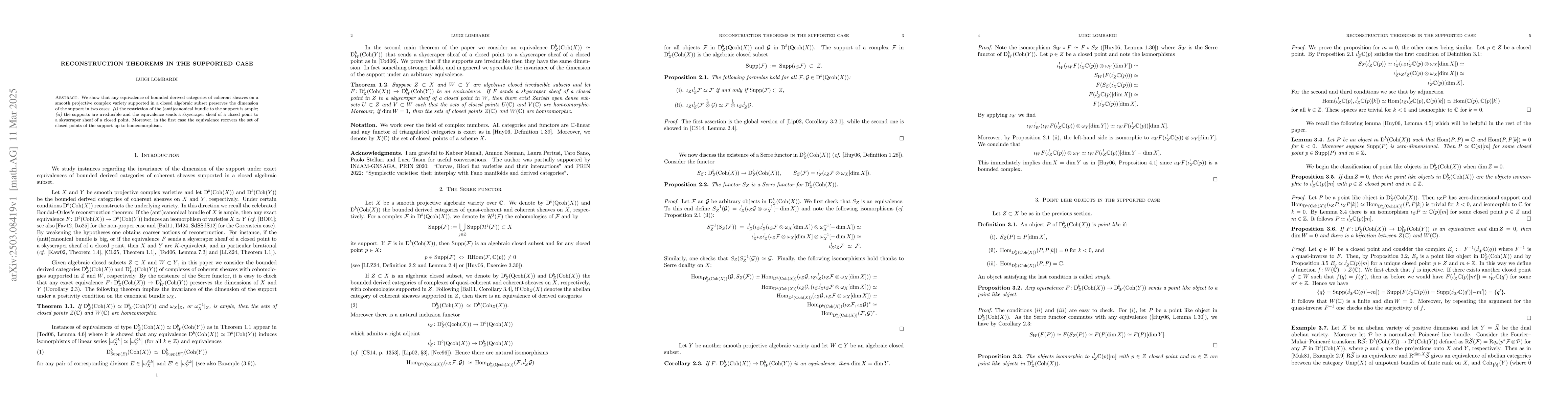 Thumbnail for Reconstruction theorems in the supported case