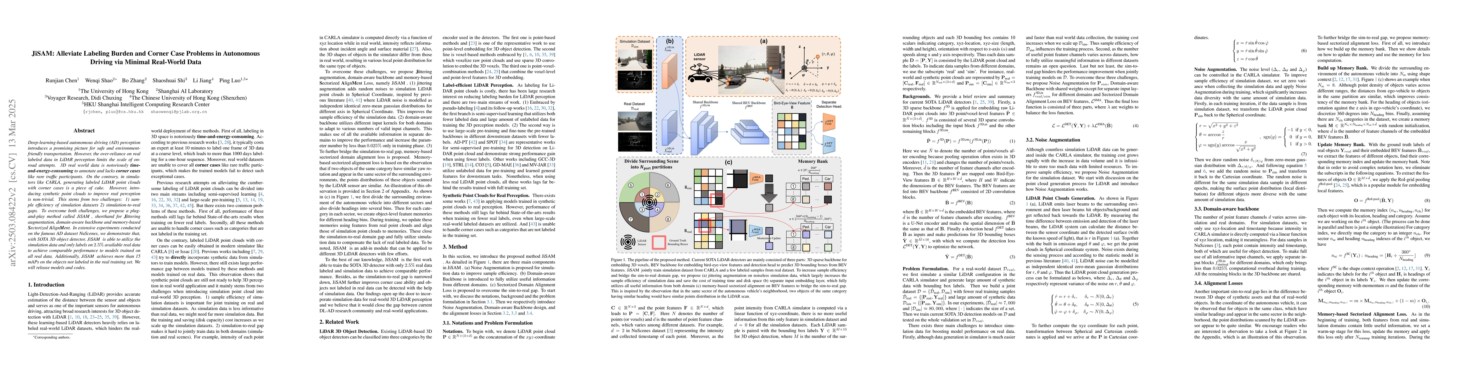 Thumbnail for JiSAM: Alleviate Labeling Burden and Corner Case Problems in Autonomous
  Driving via Minimal Real-World Data