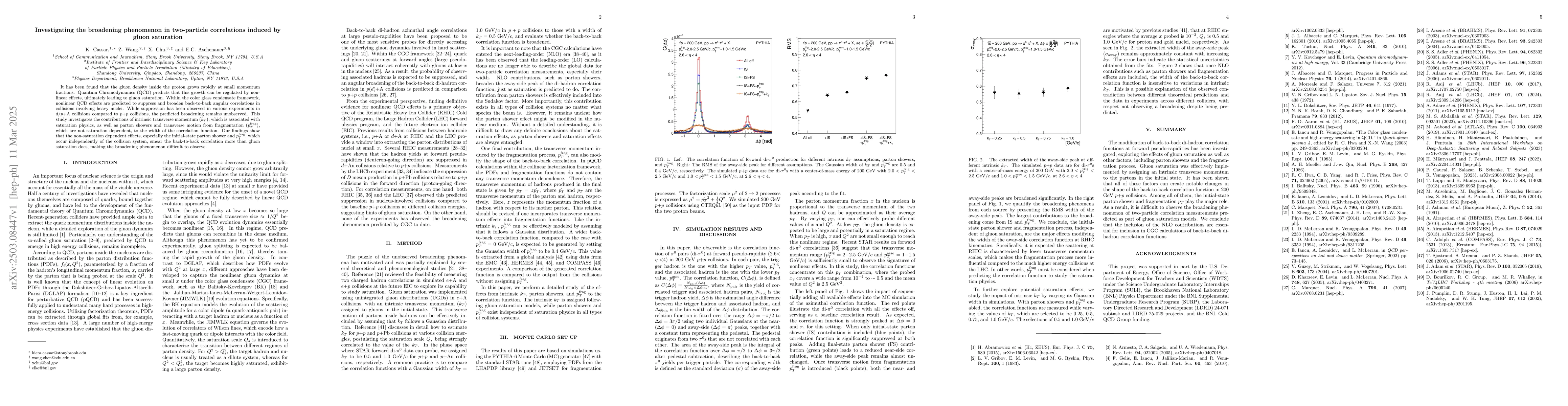 Thumbnail for Investigating the broadening phenomenon in two-particle correlations
  induced by gluon saturation