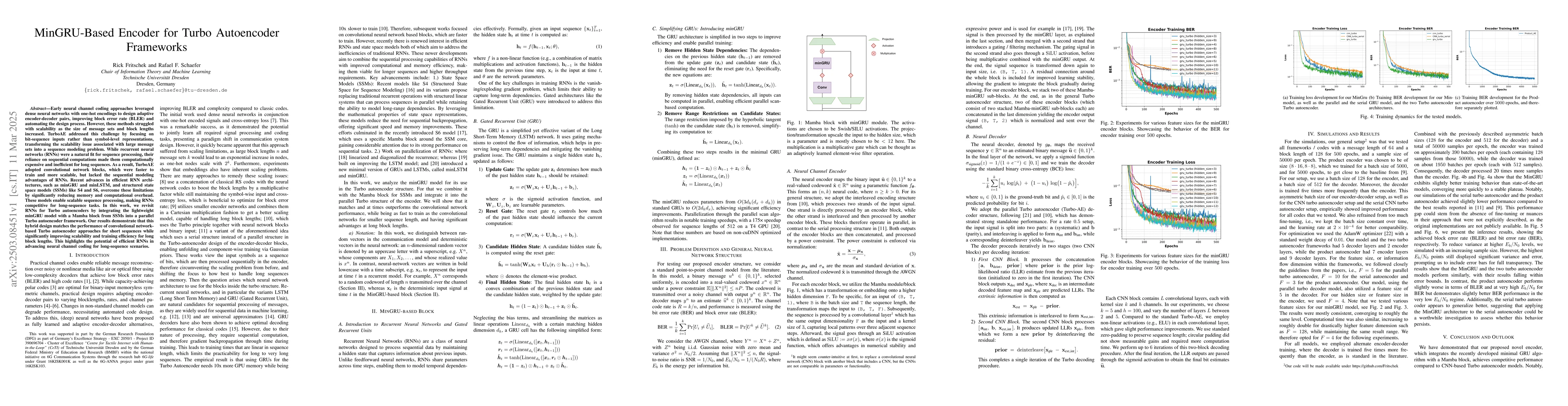 Thumbnail for MinGRU-Based Encoder for Turbo Autoencoder Frameworks