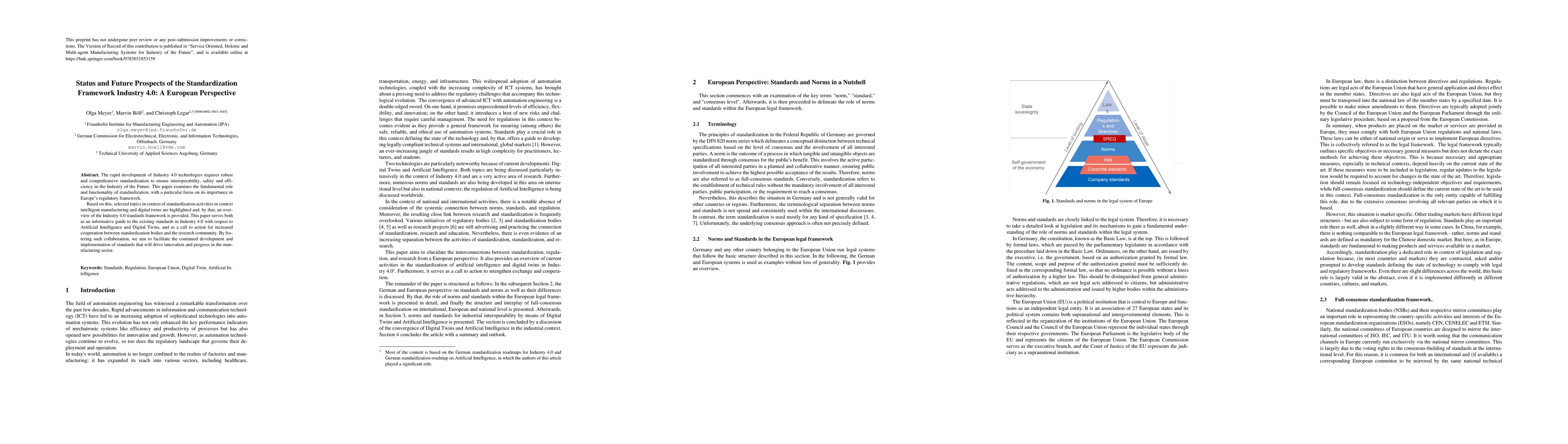 Thumbnail for Status and Future Prospects of the Standardization Framework Industry
  4.0: A European Perspective