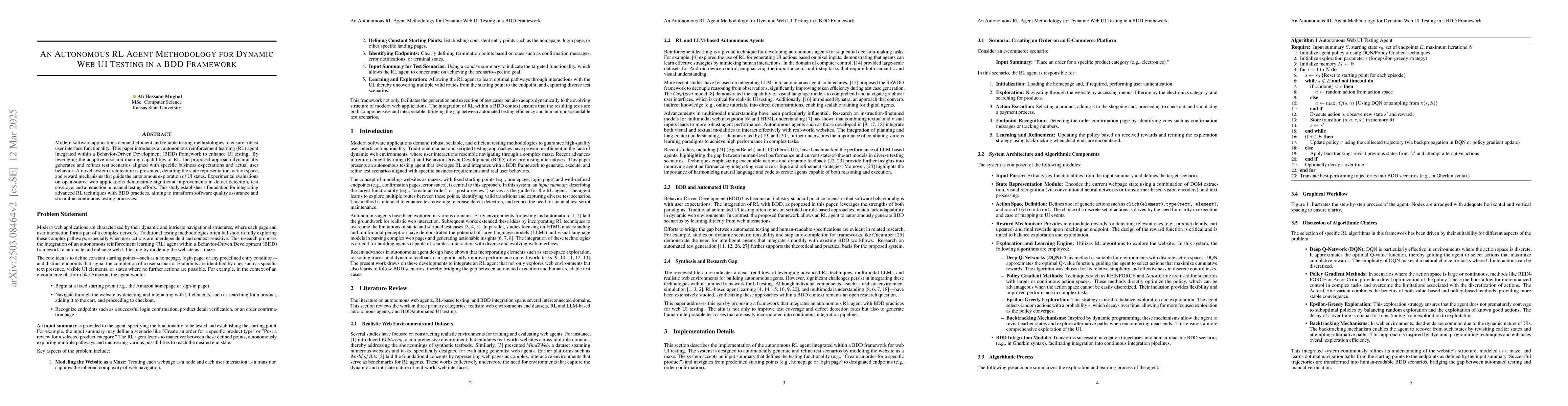 Thumbnail for An Autonomous RL Agent Methodology for Dynamic Web UI Testing in a BDD
  Framework