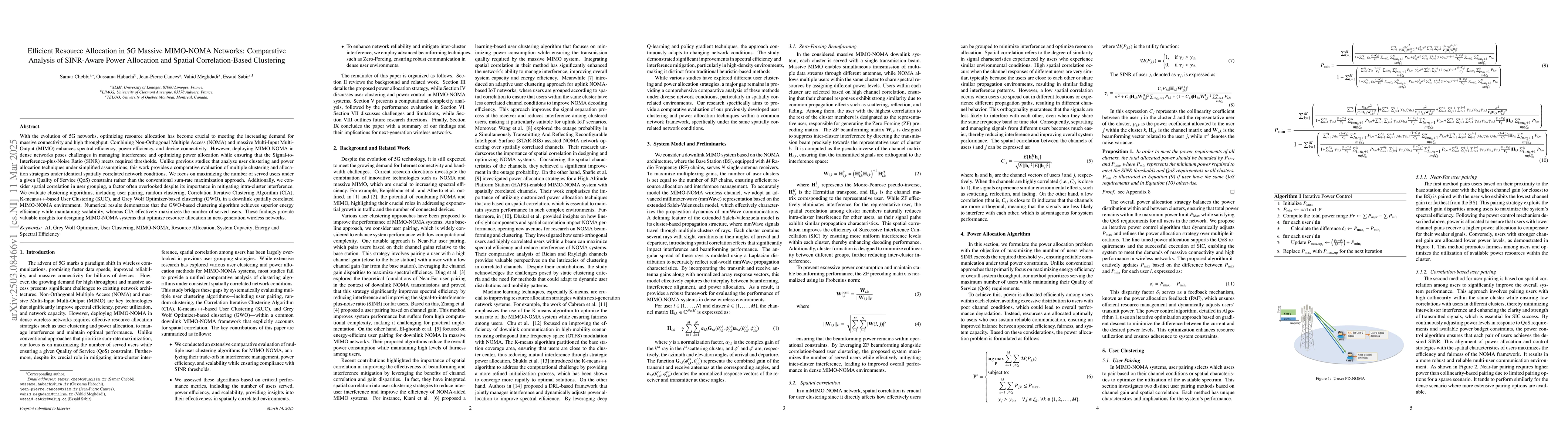 Thumbnail for Efficient Resource Allocation in 5G Massive MIMO-NOMA Networks:
  Comparative Analysis of SINR-Aware Power Allocation and Spatial
  Correlation-Based Clustering