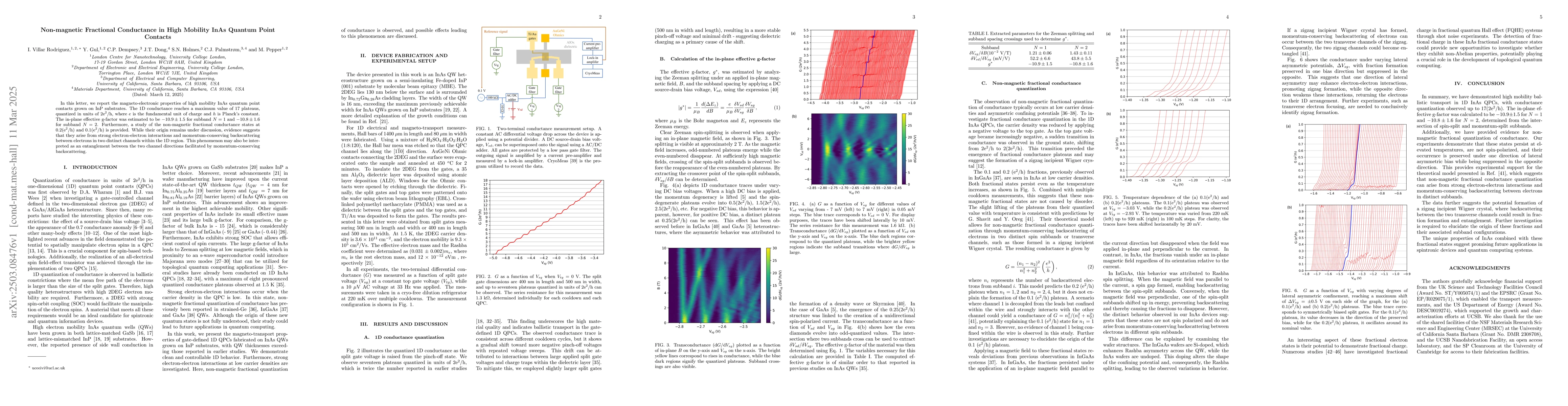 Thumbnail for Non-magnetic Fractional Conductance in High Mobility InAs Quantum Point
  Contacts