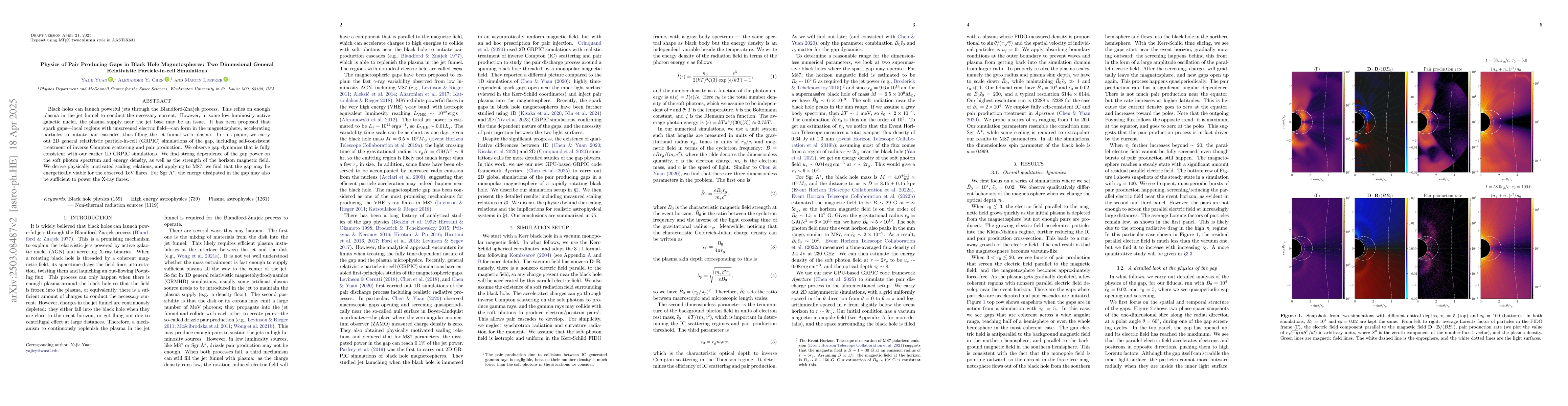 Thumbnail for Physics of Pair Producing Gaps in Black Hole Magnetospheres: Two
  Dimensional General Relativistic Particle-in-cell Simulations