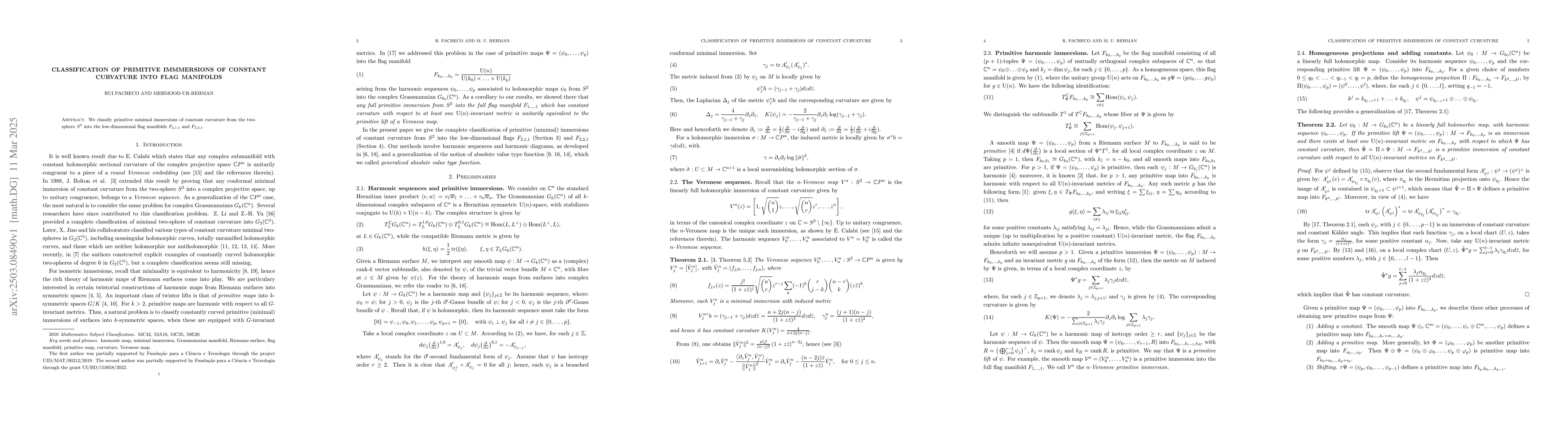 Thumbnail for Classification of primitive immmersions of constant curvature into flag
  manifolds
