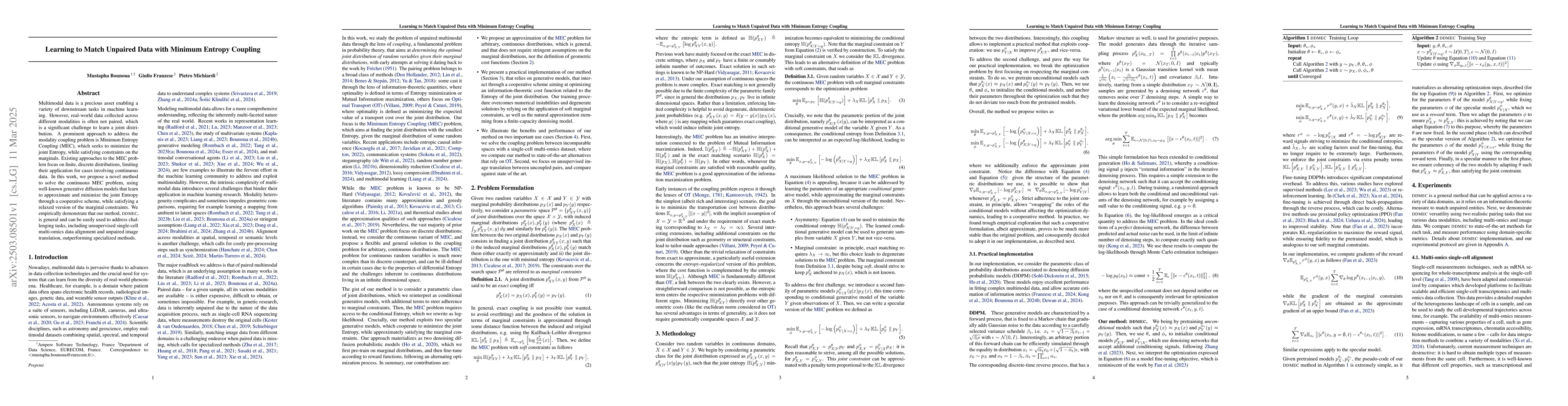 Thumbnail for Learning to Match Unpaired Data with Minimum Entropy Coupling