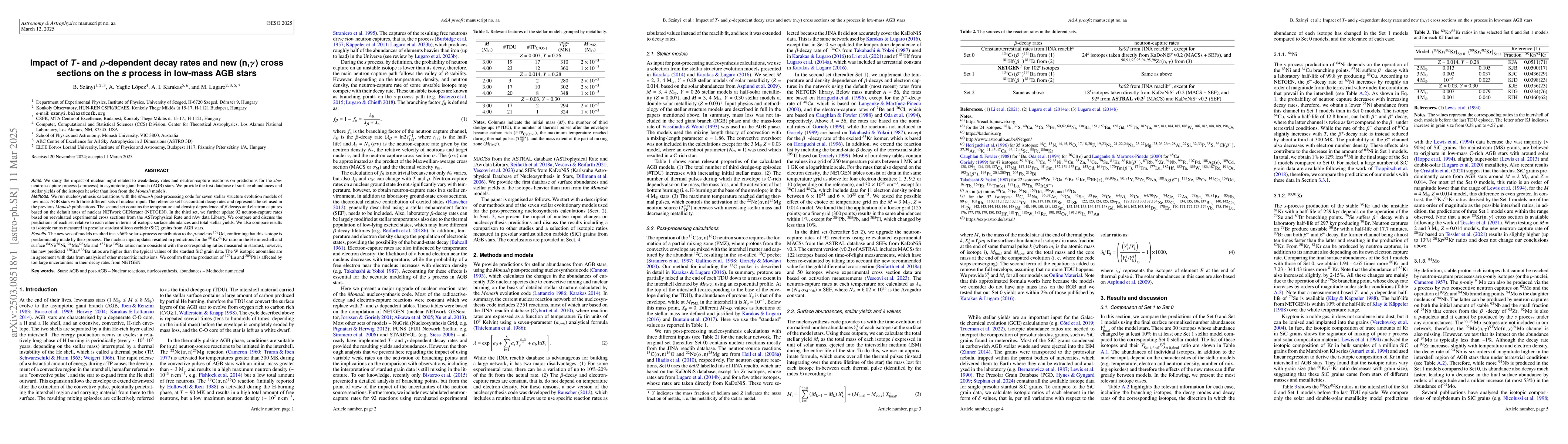 Thumbnail for Impact of $\textit{T}$- and $ρ$-dependent decay rates and new
  (n,$γ$) cross sections on the $\textit{s}$ process in low-mass AGB stars