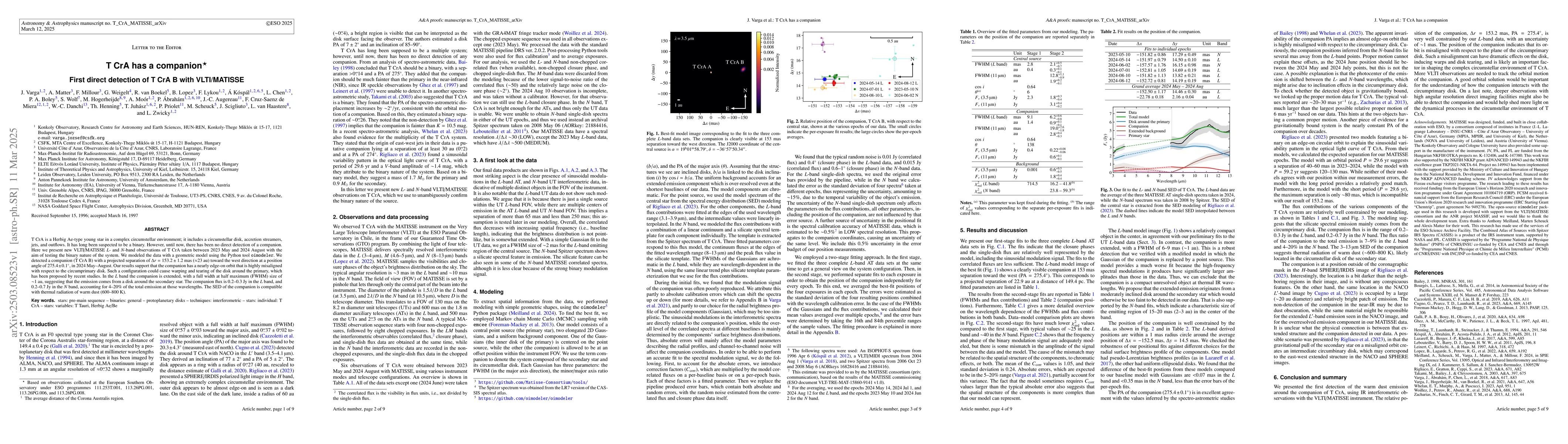 Thumbnail for T CrA has a companion: First direct detection of T CrA B with
  VLTI/MATISSE