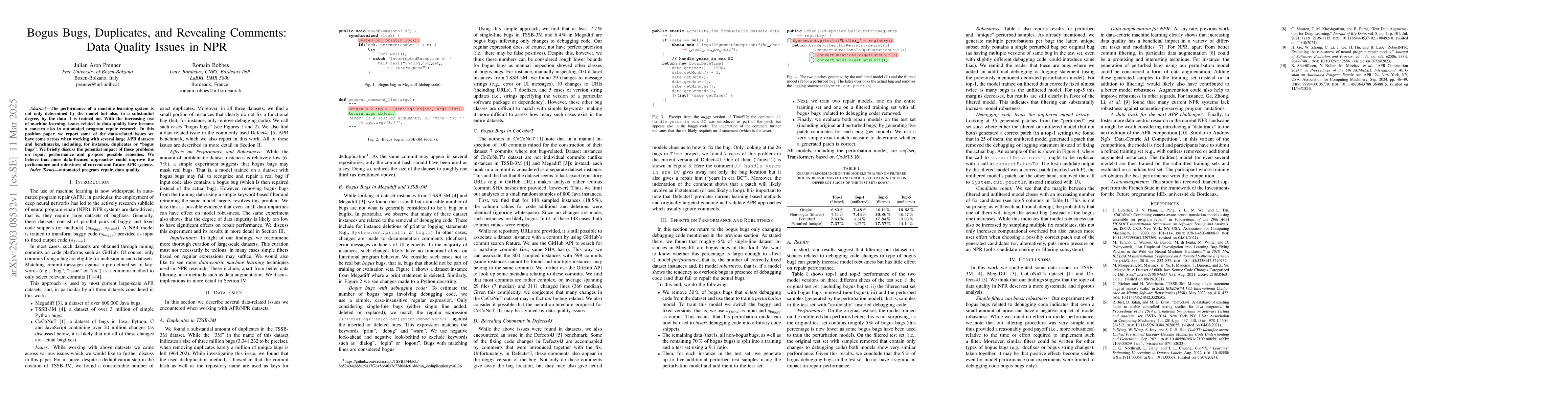 Thumbnail for Bogus Bugs, Duplicates, and Revealing Comments: Data Quality Issues in
  NPR
