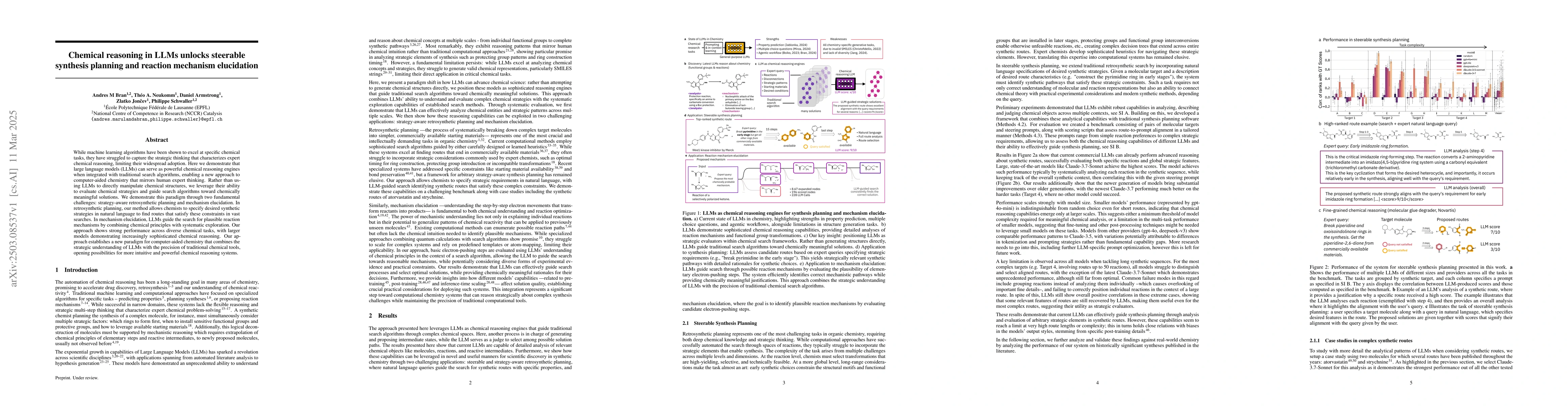 Thumbnail for Chemical reasoning in LLMs unlocks steerable synthesis planning and
  reaction mechanism elucidation