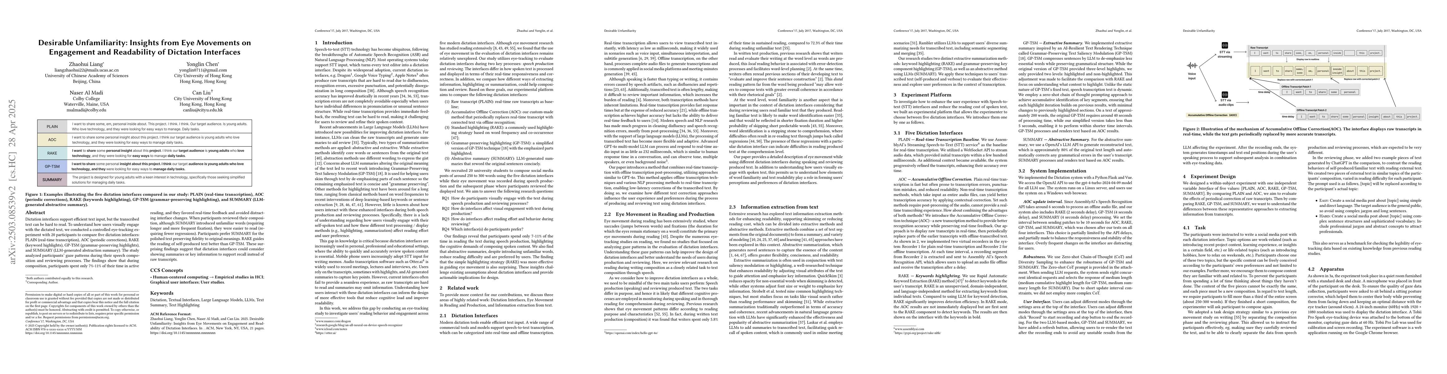 Thumbnail for Desirable Unfamiliarity: Insights from Eye Movements on Engagement and
  Readability of Dictation Interfaces