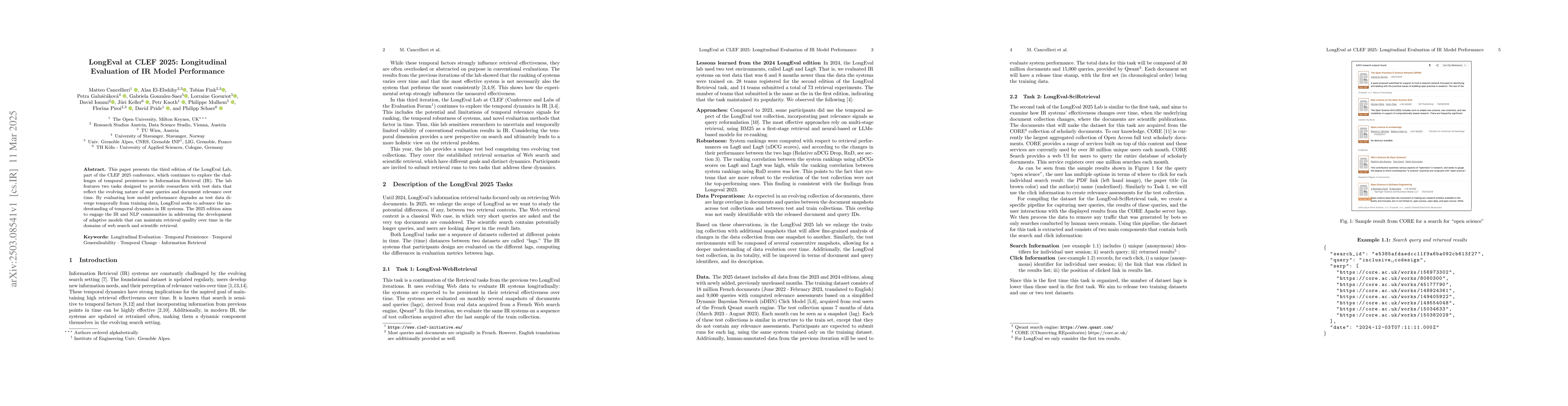 Thumbnail for LongEval at CLEF 2025: Longitudinal Evaluation of IR Model Performance