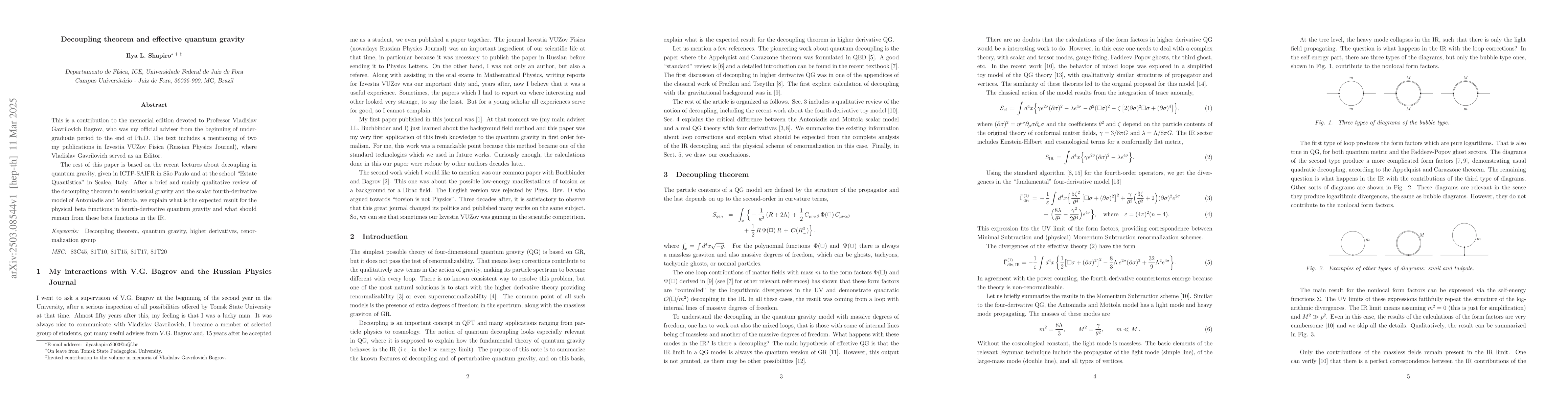 Thumbnail for Decoupling theorem and effective quantum gravity
