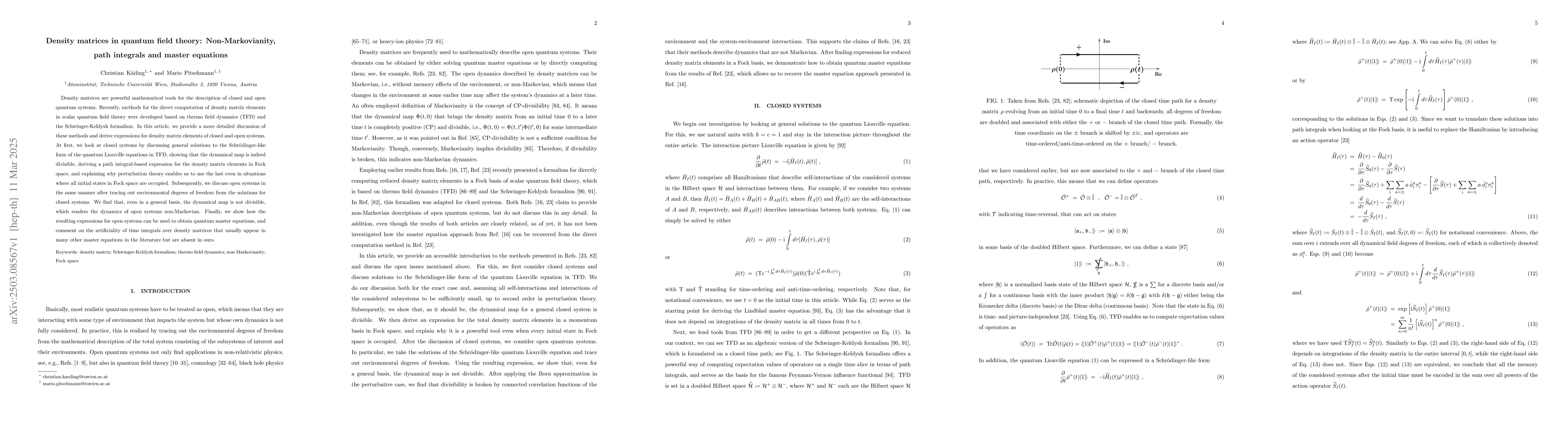 Thumbnail for Density matrices in quantum field theory: Non-Markovianity, path
  integrals and master equations