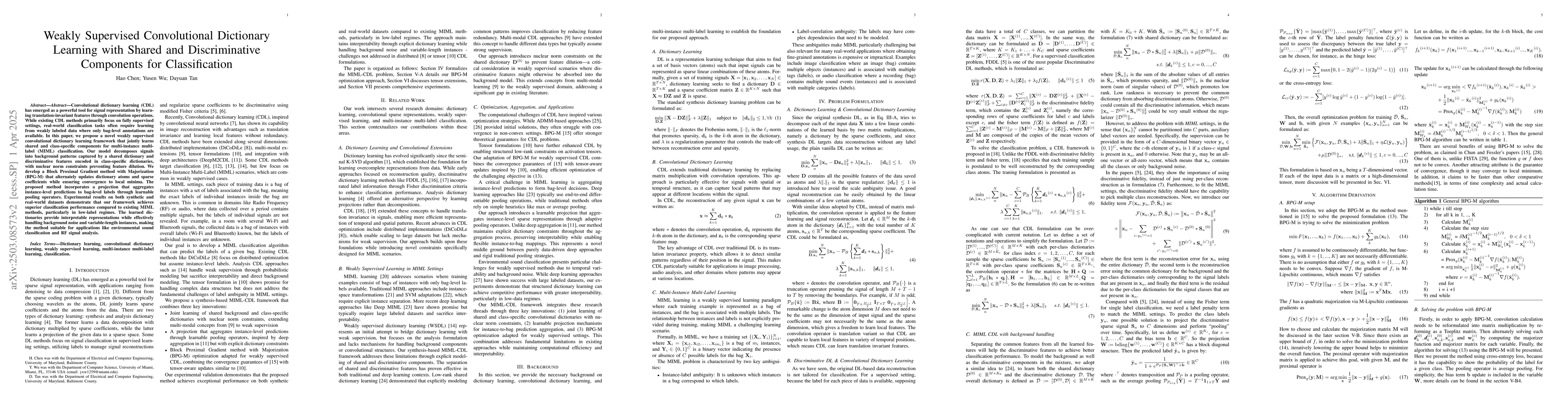 Thumbnail for Weakly Supervised Convolutional Dictionary Learning with Shared and
  Discriminative Components for Classification