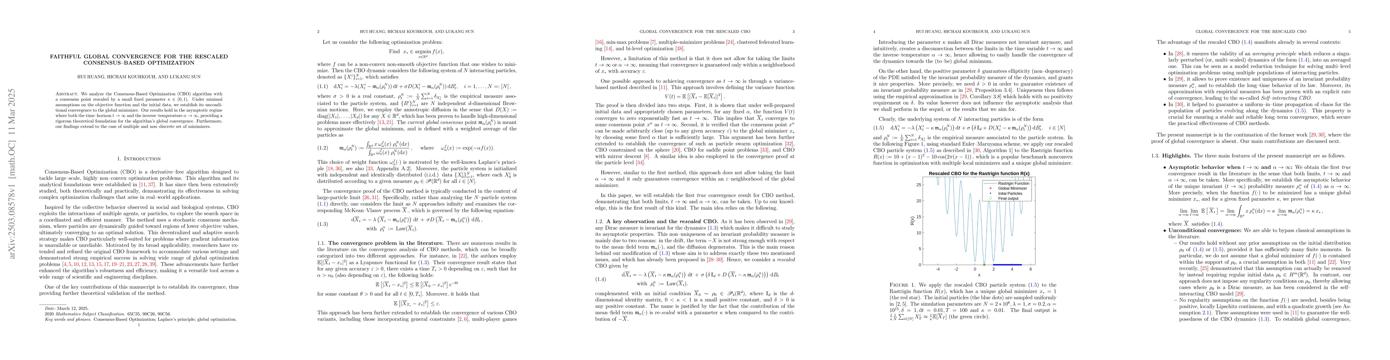 Thumbnail for Faithful global convergence for the rescaled Consensus--Based
  Optimization