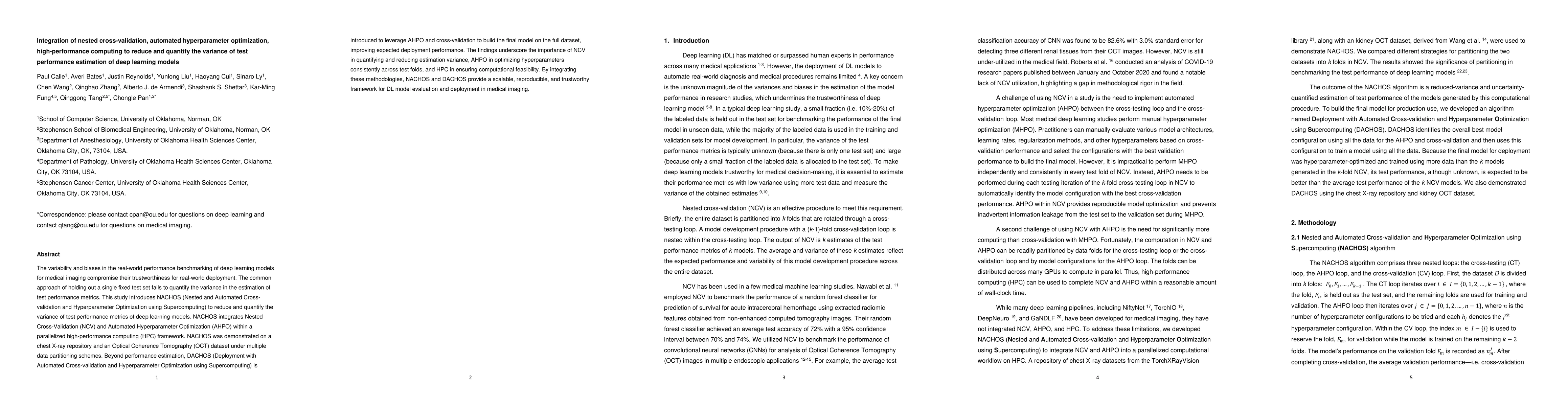Thumbnail for Integration of nested cross-validation, automated hyperparameter
  optimization, high-performance computing to reduce and quantify the variance
  of test performance estimation of deep learning models
