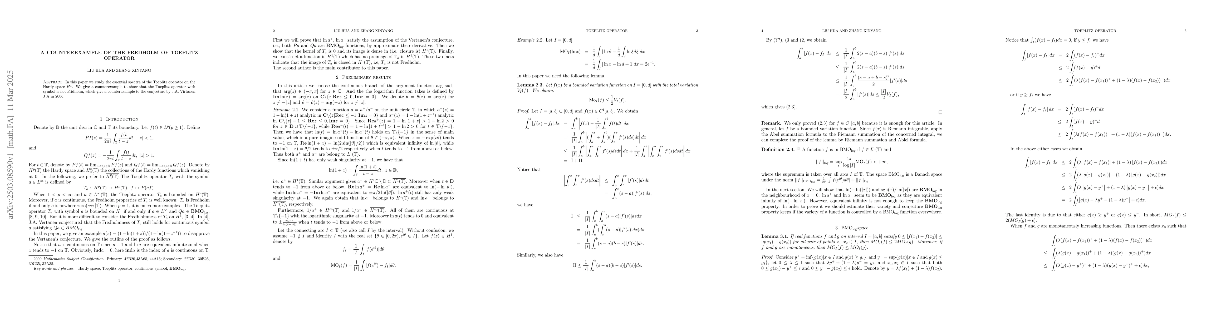 Thumbnail for A counterexample of the Fredholm of Toeplitz operator