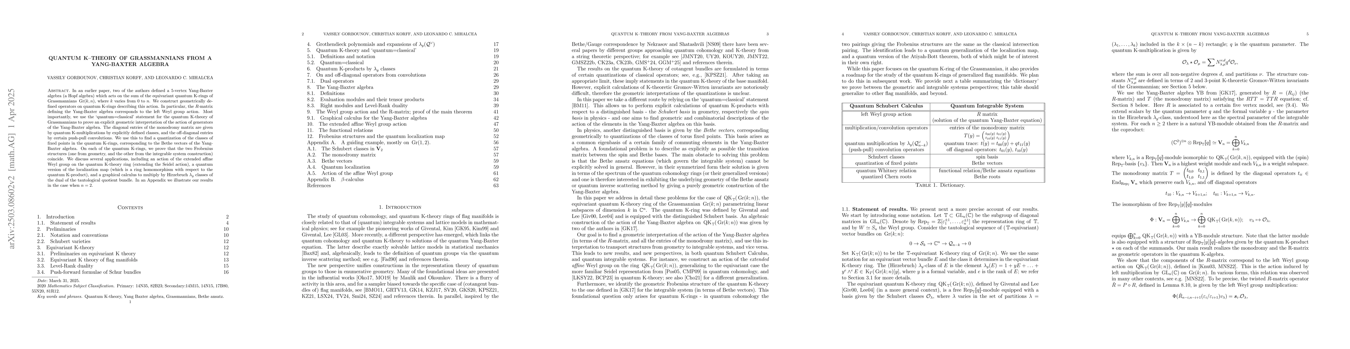 Thumbnail for Quantum K--theory of Grassmannians from a Yang-Baxter algebra