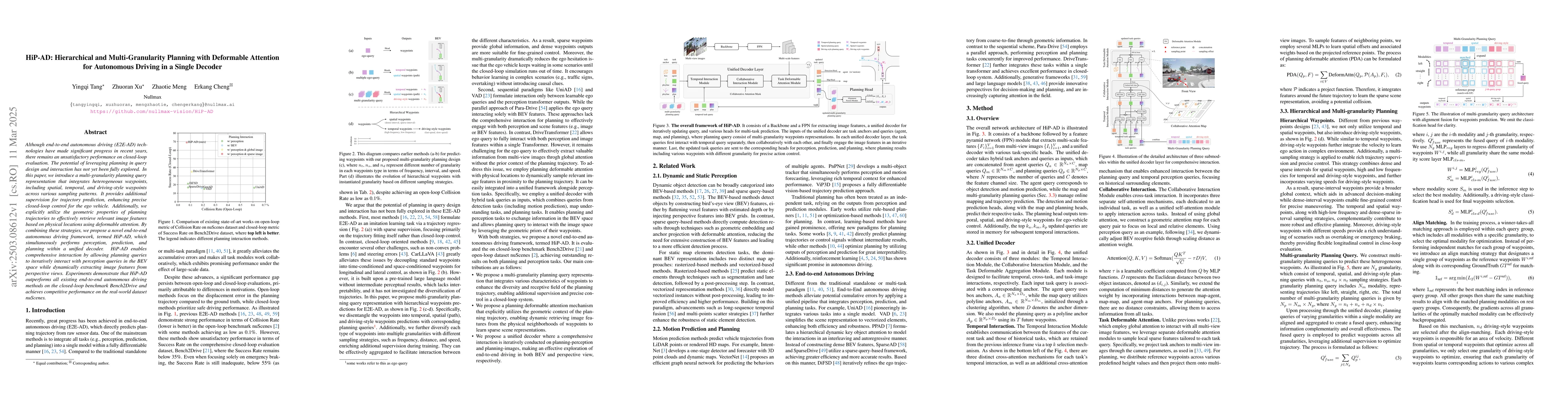 Thumbnail for HiP-AD: Hierarchical and Multi-Granularity Planning with Deformable
  Attention for Autonomous Driving in a Single Decoder