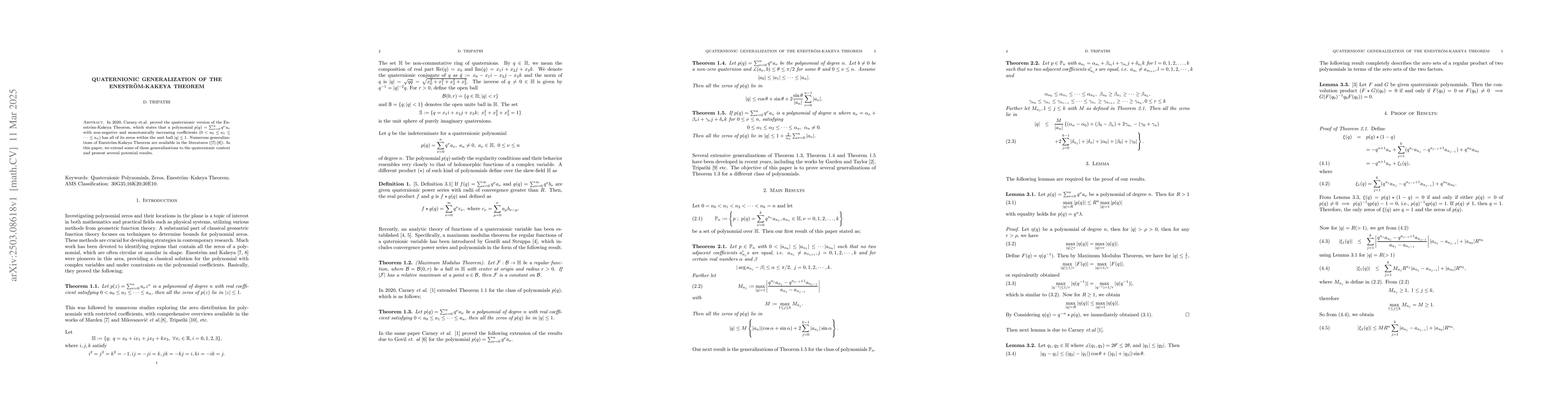 Thumbnail for Quaternionic Generalization of the Eneström-Kakeya Theorem