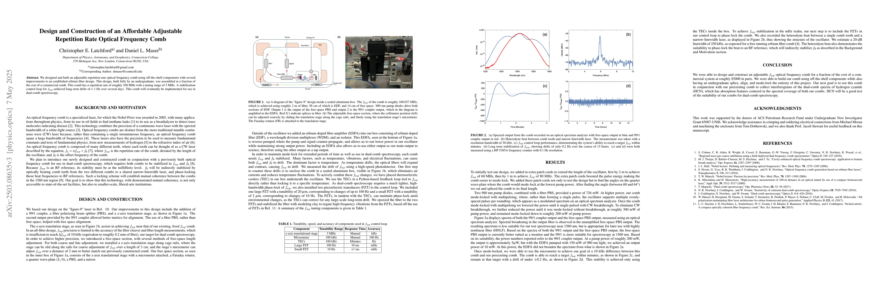 Thumbnail for Design and Construction of an Affordable Adjustable Repetition Rate
  Optical Frequency Comb