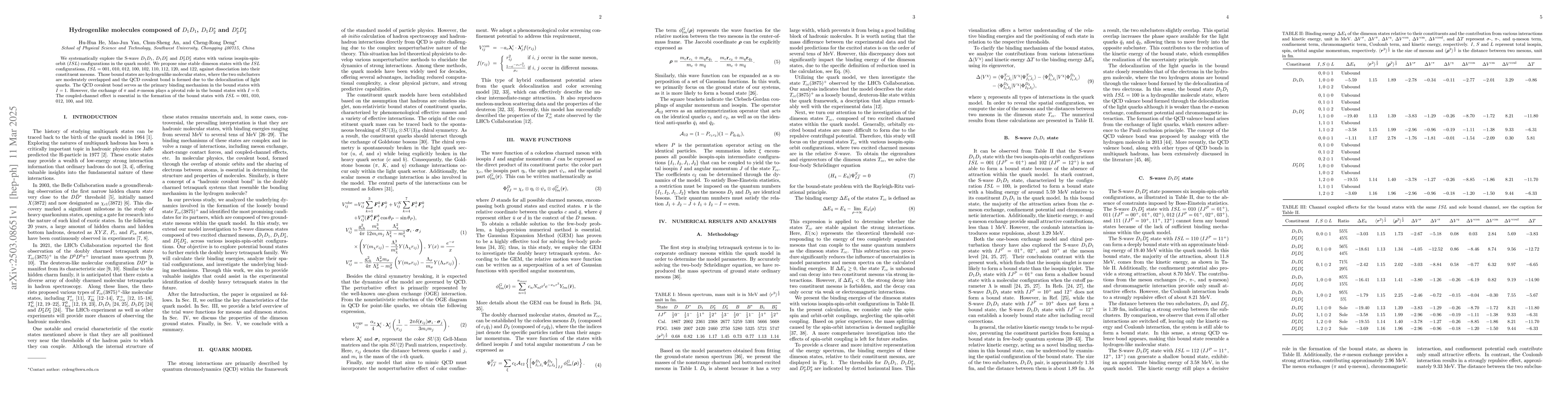 Thumbnail for Hydrogenlike molecules composed of $D_1D_1$, $D_1D^*_2$ and $D^*_2D^*_2$