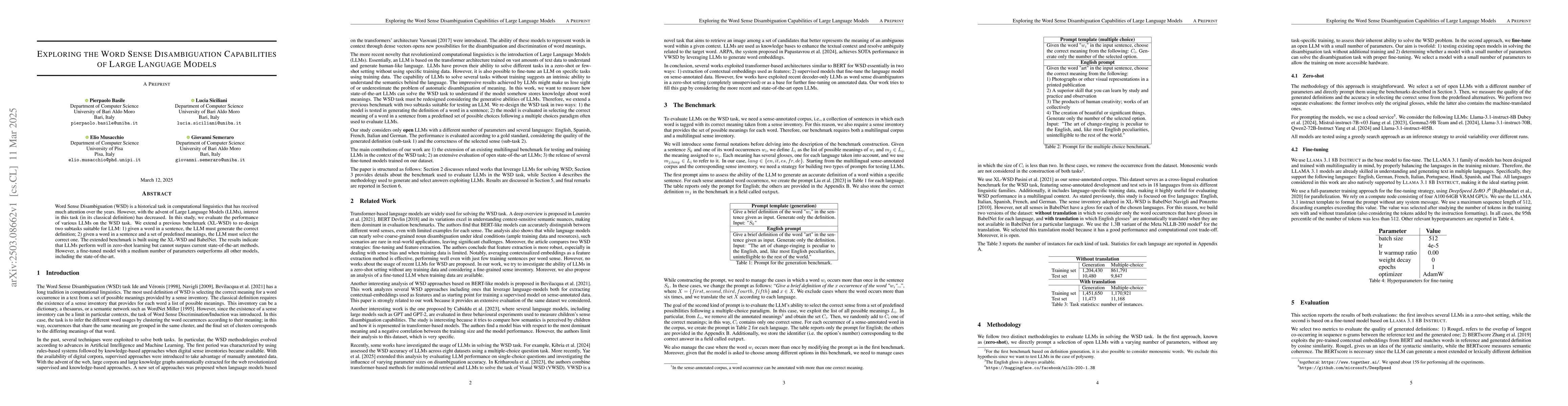 Thumbnail for Exploring the Word Sense Disambiguation Capabilities of Large Language
  Models