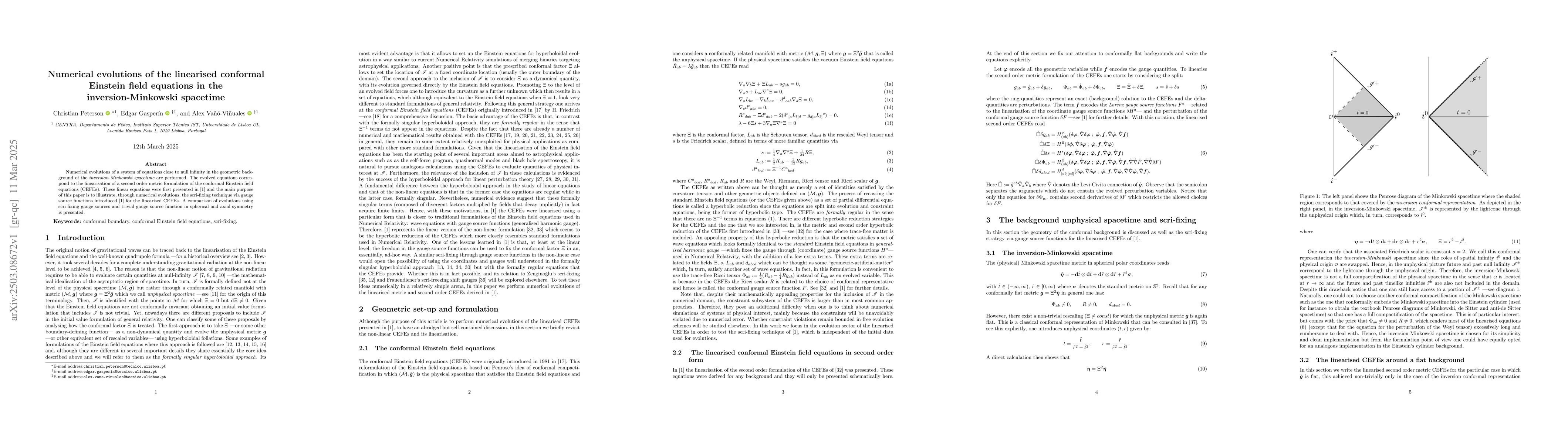 Thumbnail for Numerical evolutions of the linearised conformal Einstein field
  equations in the inversion-Minkowski spacetime
