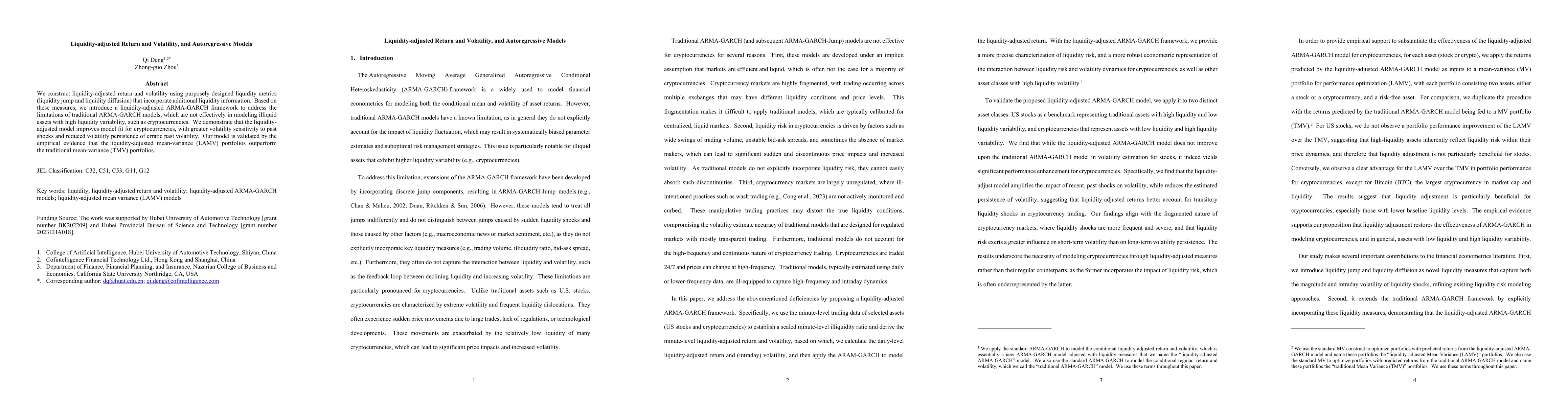 Thumbnail for Liquidity-adjusted Return and Volatility, and Autoregressive Models