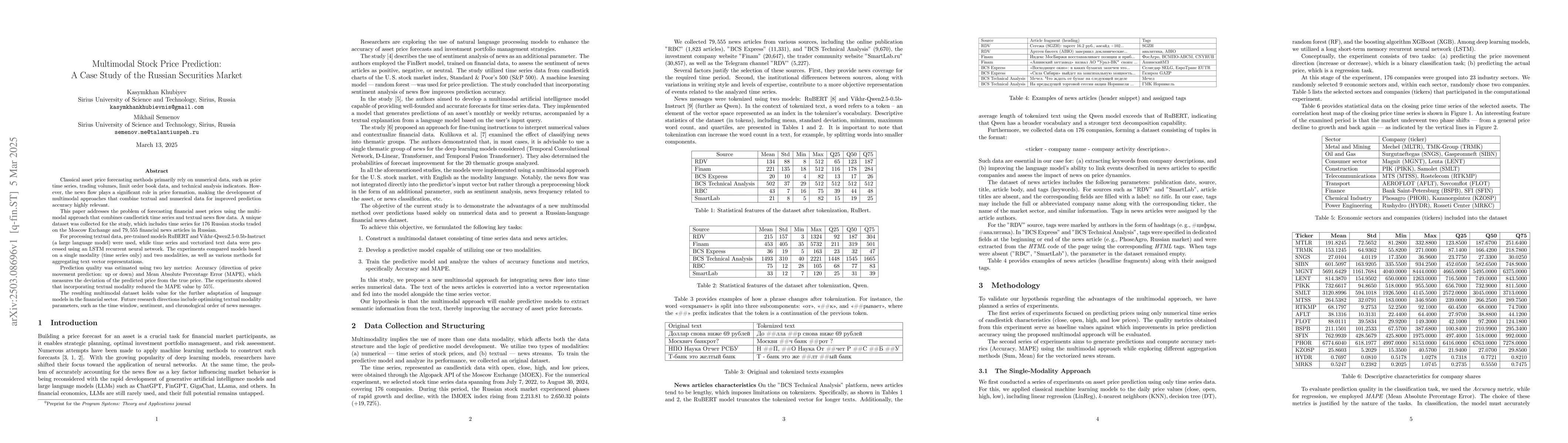 Thumbnail for Multimodal Stock Price Prediction: A Case Study of the Russian
  Securities Market