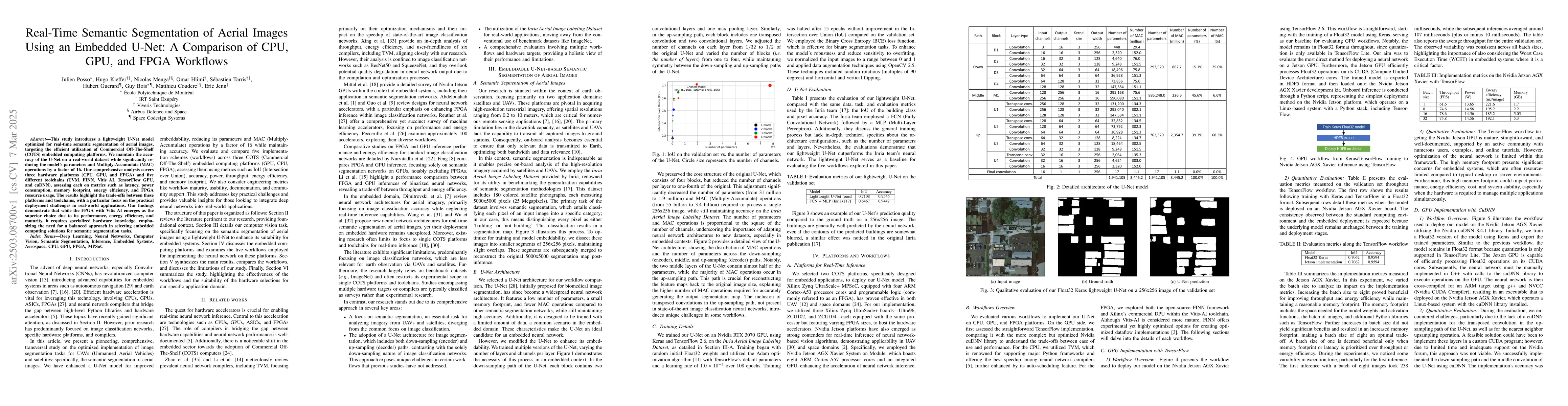Thumbnail for Real-Time Semantic Segmentation of Aerial Images Using an Embedded
  U-Net: A Comparison of CPU, GPU, and FPGA Workflows