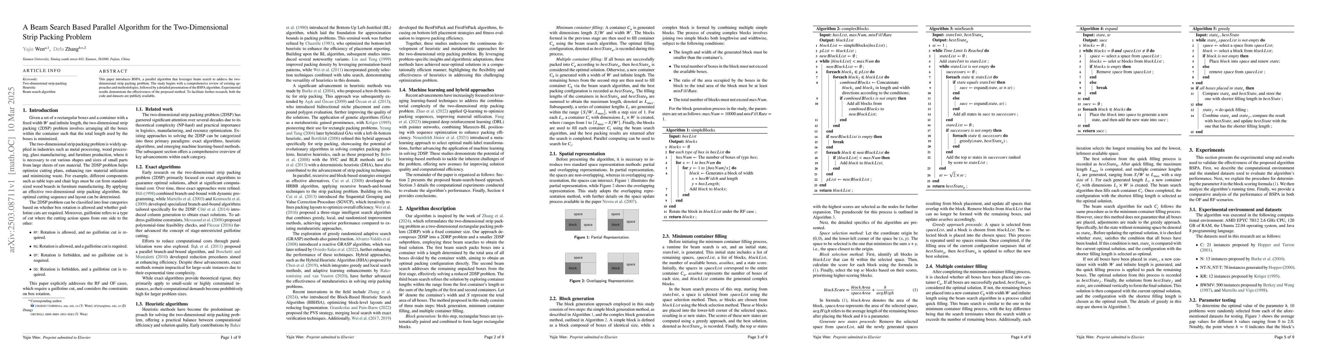 Thumbnail for A Beam Search Based Parallel Algorithm for the Two-Dimensional Strip
  Packing Problem
