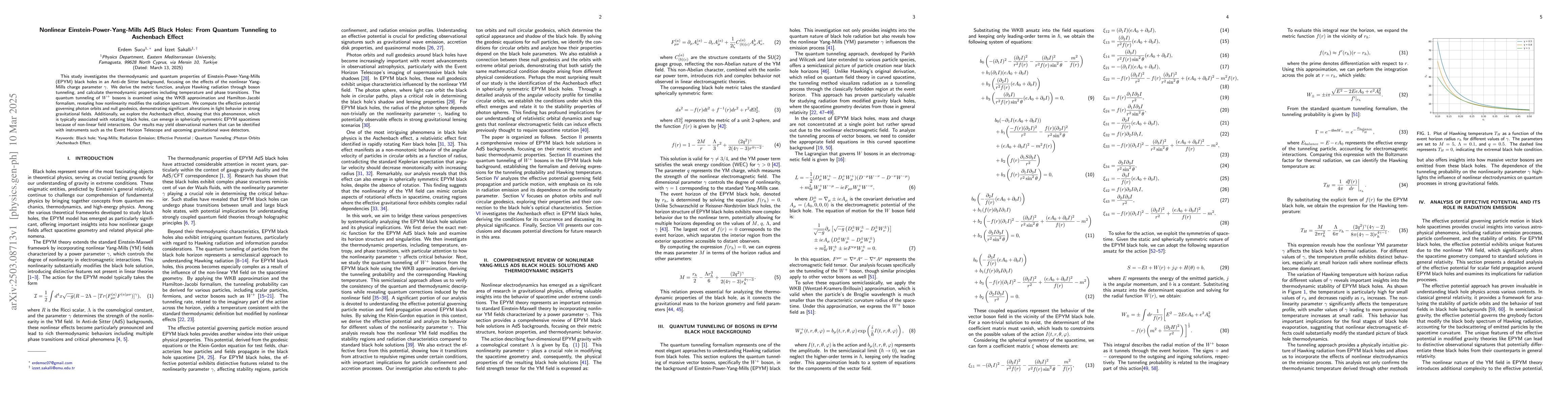 Thumbnail for Nonlinear Einstein-Power-Yang-Mills AdS Black Holes: From Quantum
  Tunneling to Aschenbach Effect