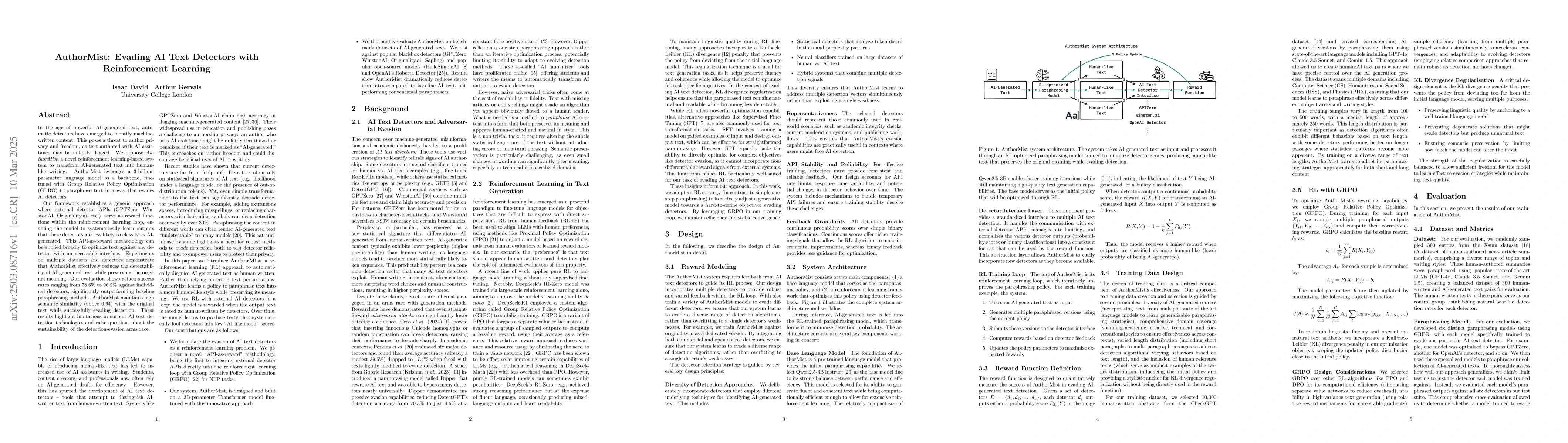 Thumbnail for AuthorMist: Evading AI Text Detectors with Reinforcement Learning