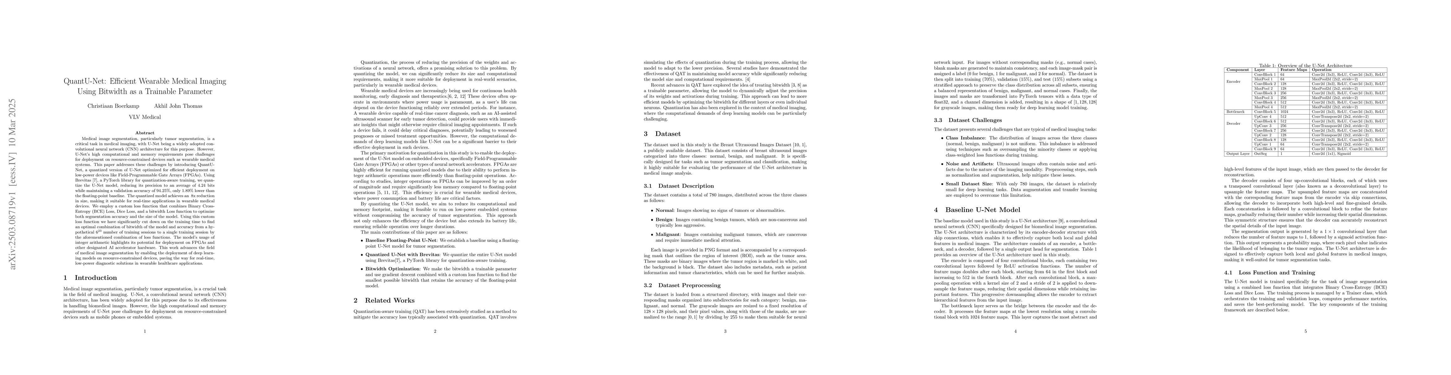 Thumbnail for QuantU-Net: Efficient Wearable Medical Imaging Using Bitwidth as a
  Trainable Parameter
