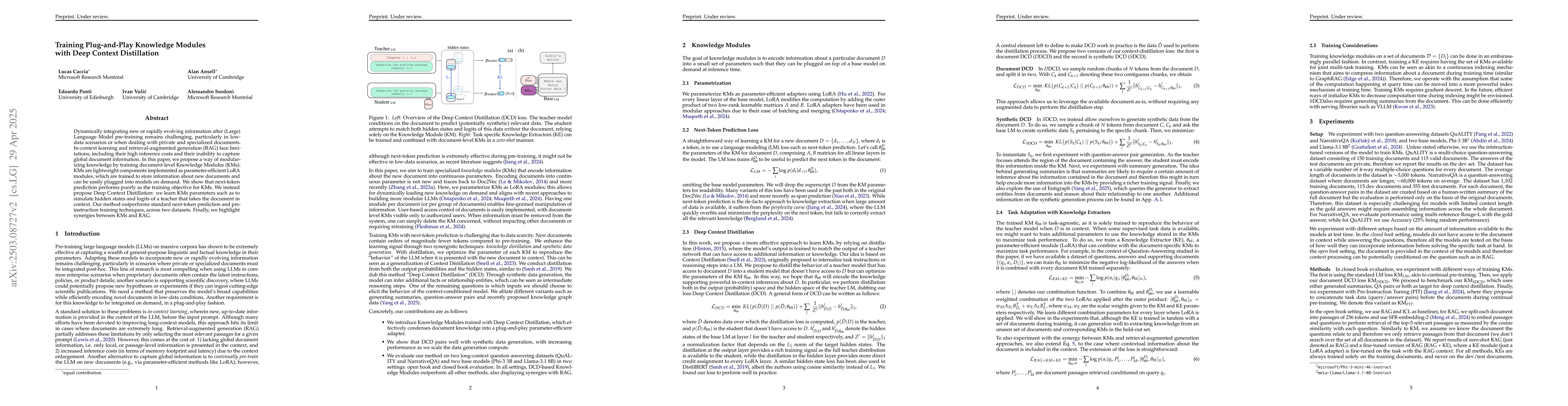 Thumbnail for Training Plug-n-Play Knowledge Modules with Deep Context Distillation