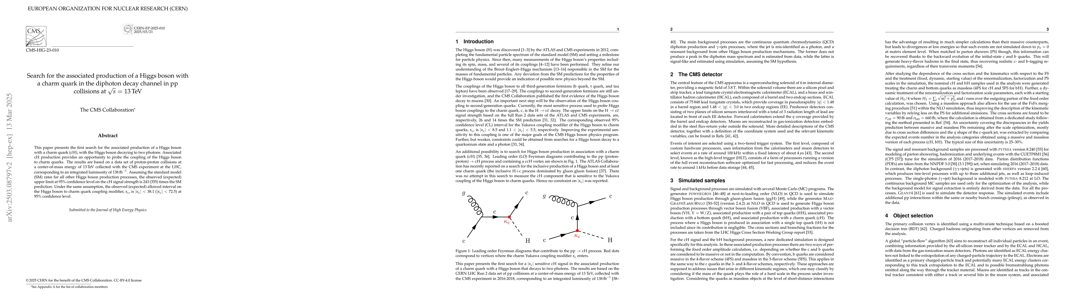Thumbnail for Search for the associated production of a Higgs boson with a charm quark
  in the diphoton decay channel in pp collisions at $\sqrt{s}$ = 13 TeV