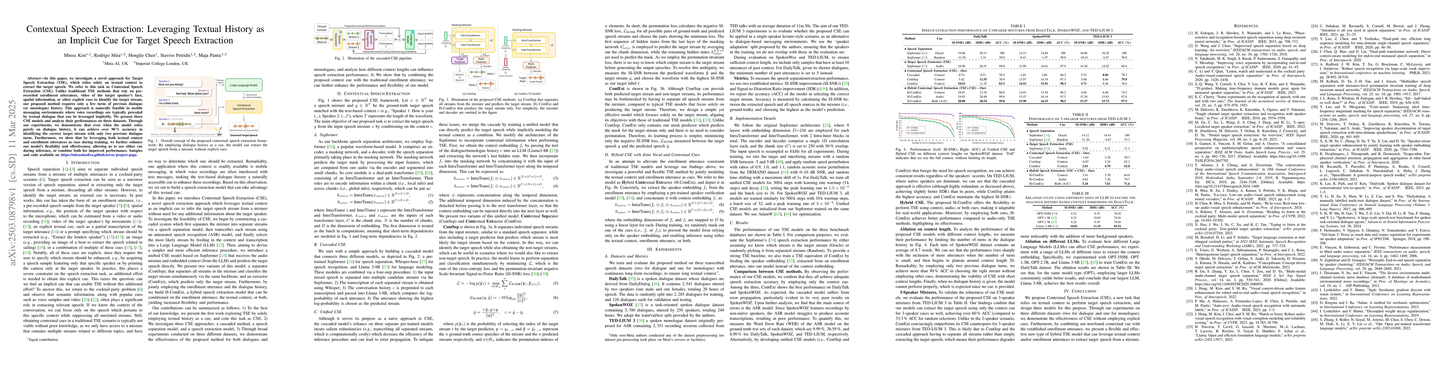 Thumbnail for Contextual Speech Extraction: Leveraging Textual History as an Implicit
  Cue for Target Speech Extraction