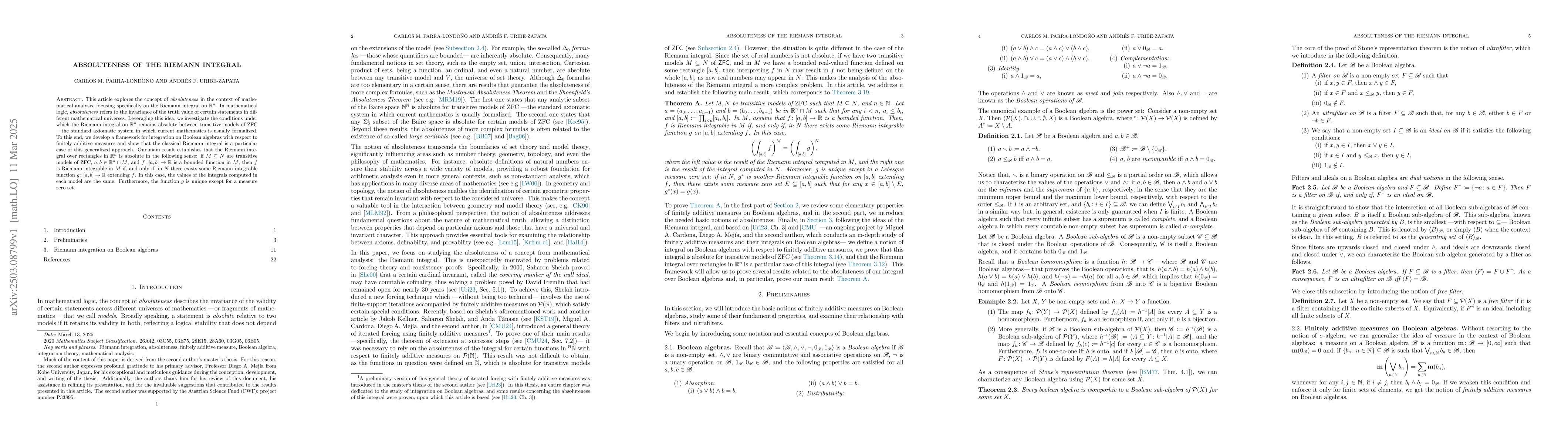 Thumbnail for Absoluteness of the Riemann integral