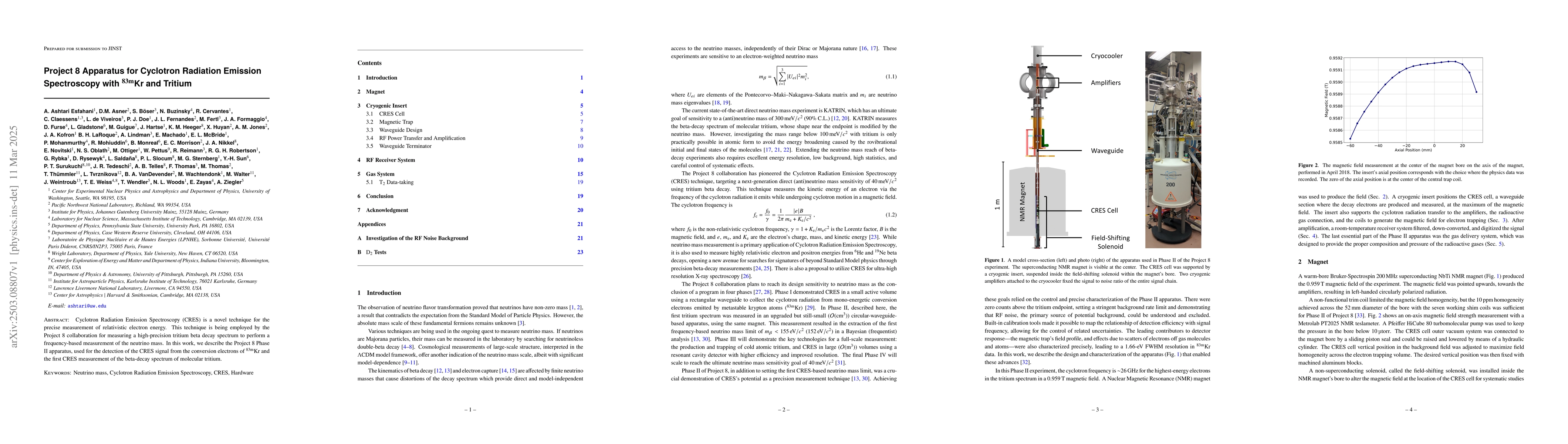 Thumbnail for Project 8 Apparatus for Cyclotron Radiation Emission Spectroscopy with
  $^\mathrm{83m}$Kr and Tritium
