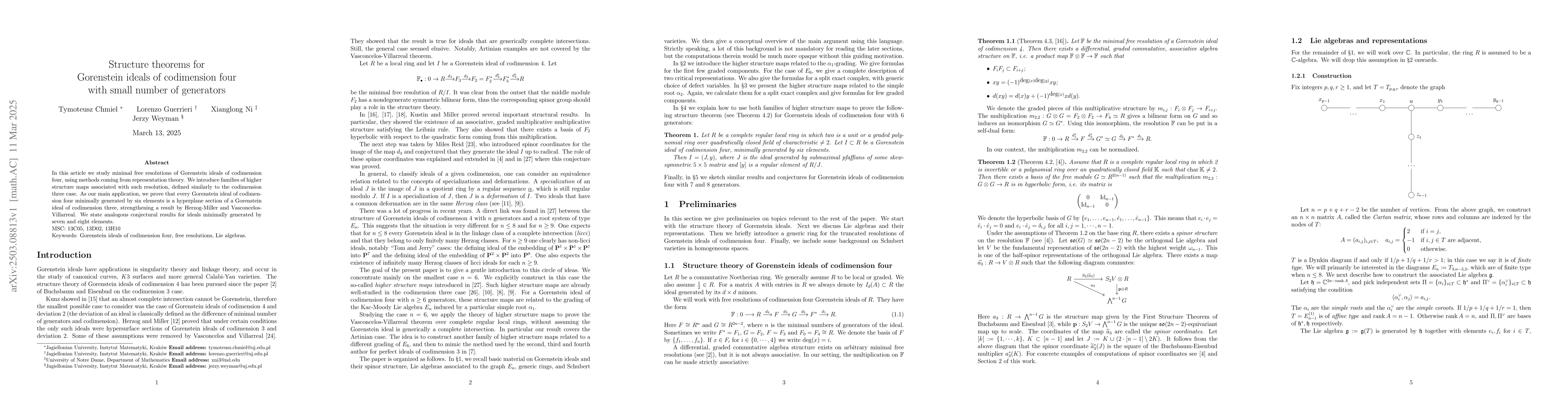 Thumbnail for Structure theorems for Gorenstein ideals of codimension four with small
  number of generators