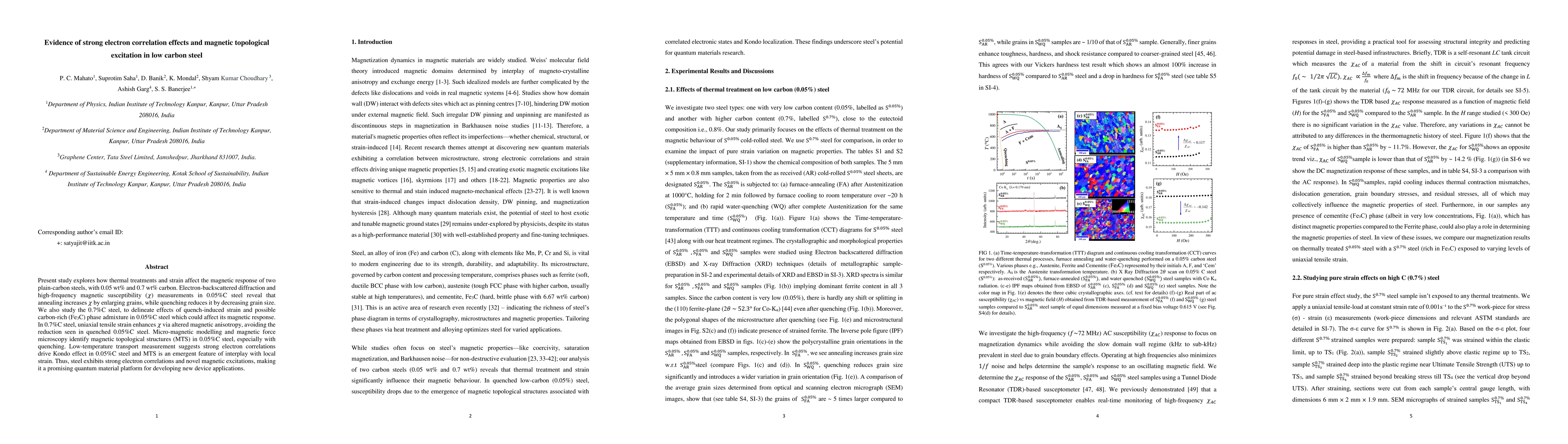 Thumbnail for Evidence of strong electron correlation effects and magnetic topological
  excitation in low carbon steel